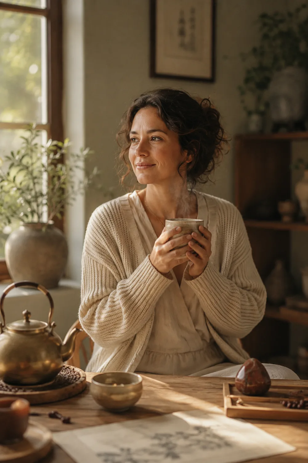 The editor making tea at her desk